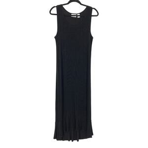 Chico's Midi Dress Womens 1 US M Black Sleeveless Ribbed High-Low Ruffle Hem